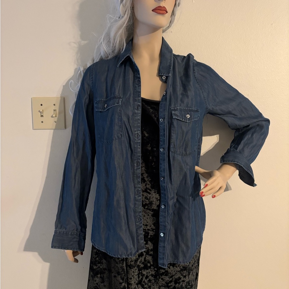 WHBM Blue Lyocell Button up shirt